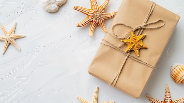 a gift bag with starfish on it and a starfish on the table