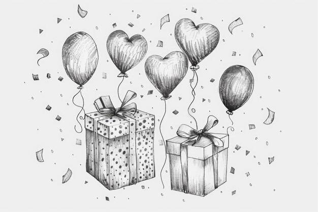 Gift and Balloons with Confetti