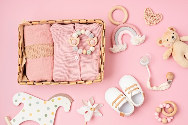 Photo gift basket with gender neutral baby garment and accessories