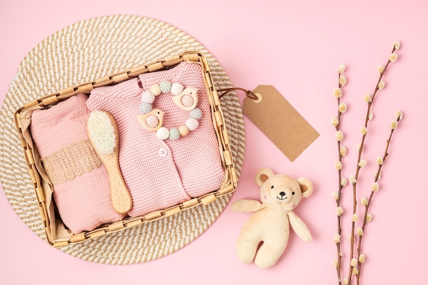 Photo gift basket with gender neutral baby garment and accessories