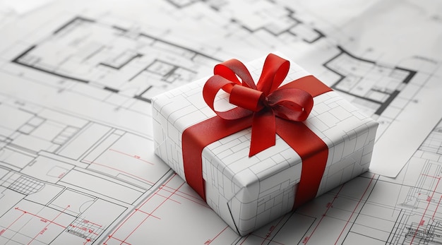 Gift Box on Architectural Blueprint