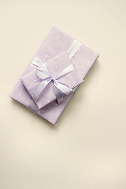 Gift box on background. Holiday greeting card. copy space.