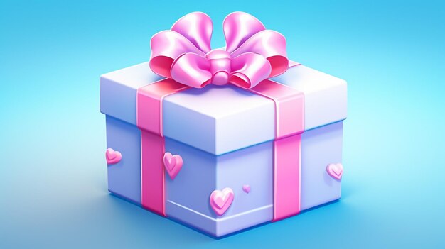 Gift box on blue background Heart shape balloon with copy space 3D rendering