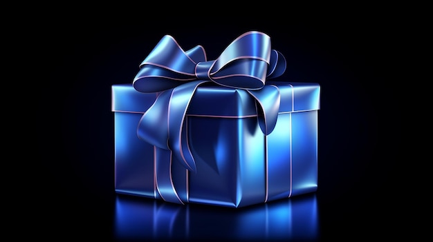 gift box blue ribbon on black isolated background