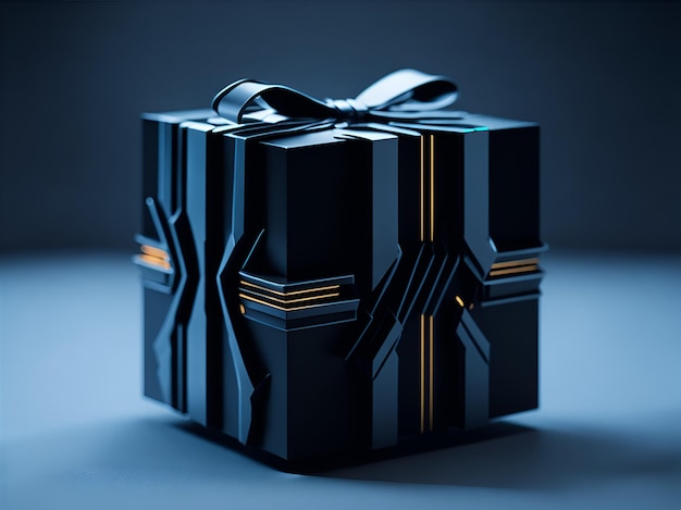 A gift box in cyberpunk style on a dark background