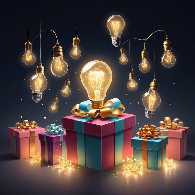 Photo gift box and giving lots of idea light bulbs