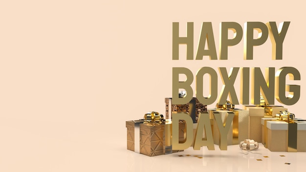 The gift box and gold text Boxing Day for shopping concept 3d rendering