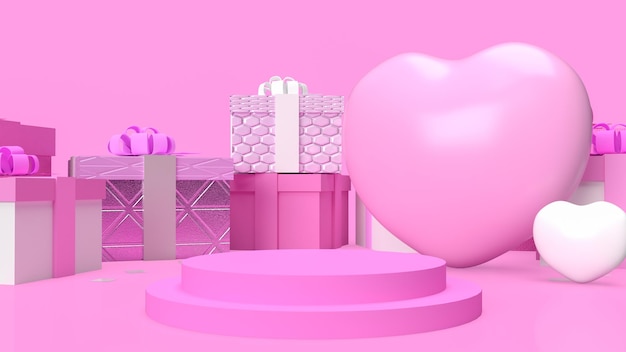 The gift box and heart for valentine concept 3d rendering