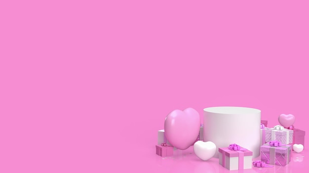 Gift box and heart for valentine concept 3d rendering