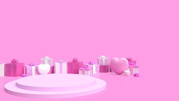 The gift box and heart for valentine concept 3d rendering