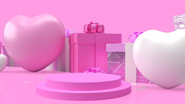 The gift box and heart for valentine concept 3d rendering