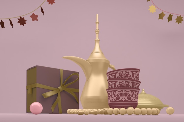 Gift Box Left View In Eid Themed Background