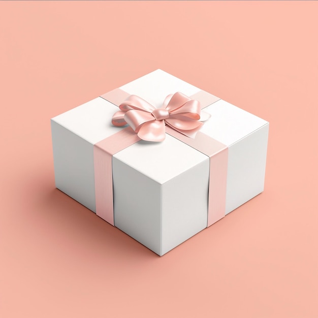 Gift box mockup on peach background white gift box