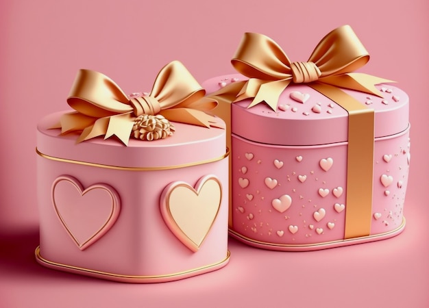 gift box pink color with golden ribbon , generated ai illustration