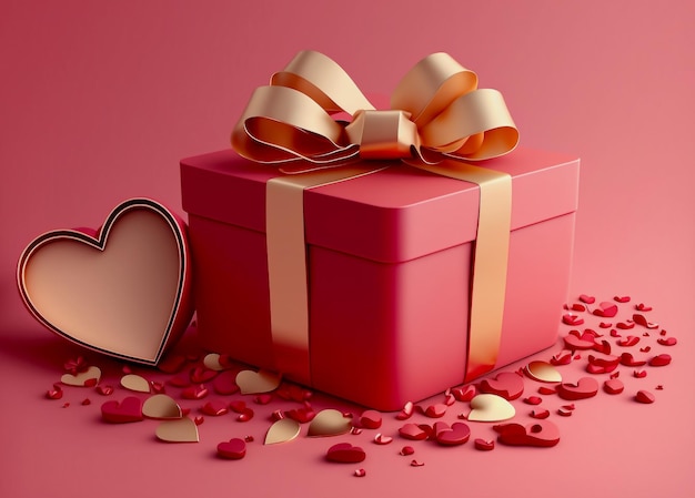 gift box pink color with golden ribbon , generated ai illustration