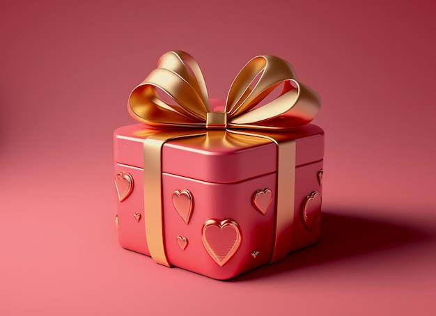 gift box pink color with golden ribbon , generated ai illustration