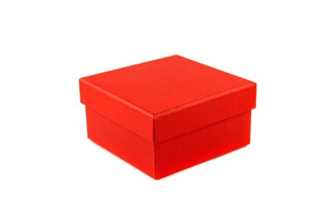 Gift box in red color closeup isolated on a white background