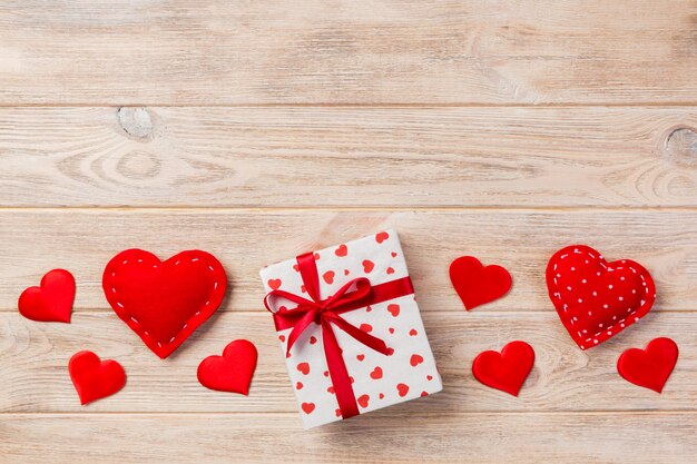 gift box and red textile hearts