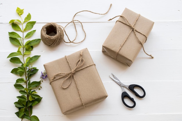 gift box for special day with rope ,scissors ,flower