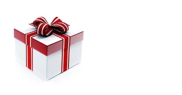 Gift box tied with a red ribbon on a white background copy space AI generated