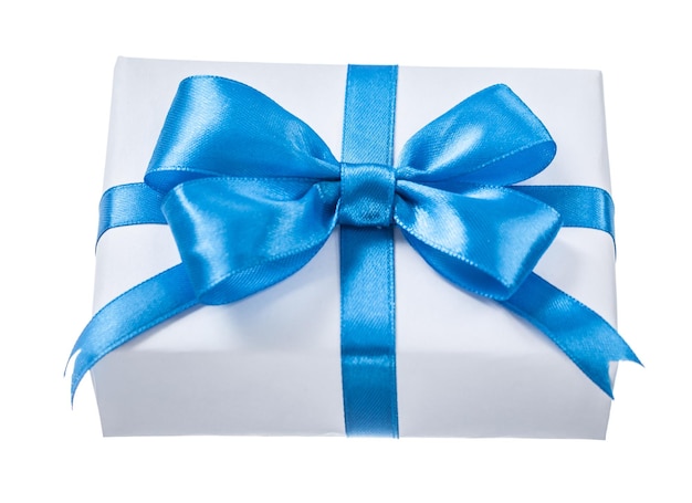 Gift box with blue bow isolated