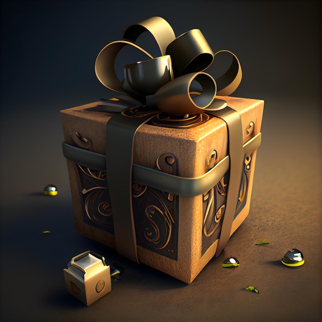 Gift box with a bow on a dark background 3d render