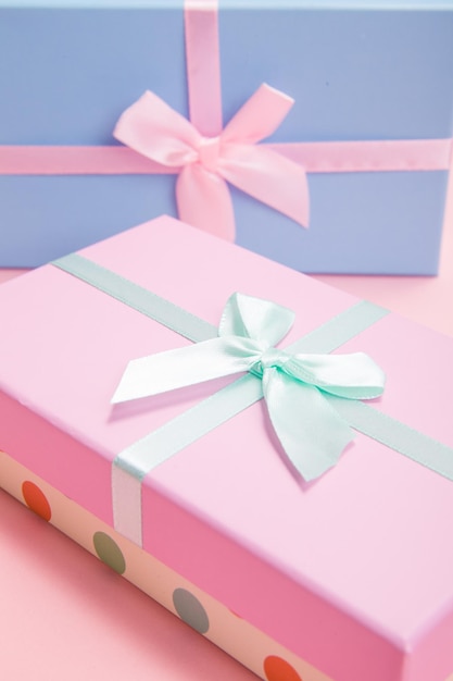 Gift box with bows close-up