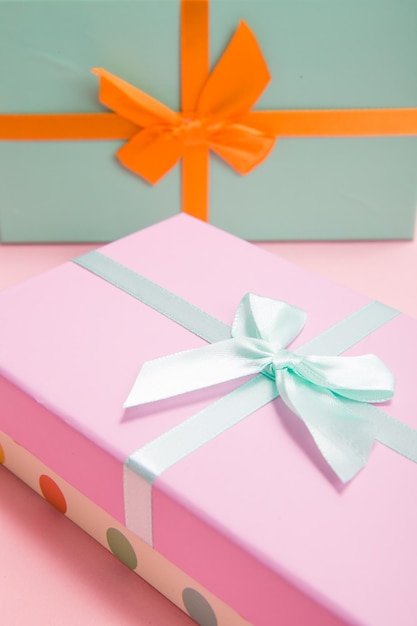 Gift box with bows close-up