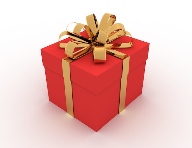 Gift box with bows isolated on white. 3D rendering.