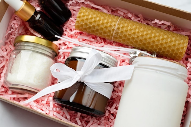 Gift box with candle making tools candle soy wax wicks and aroma oil bottles