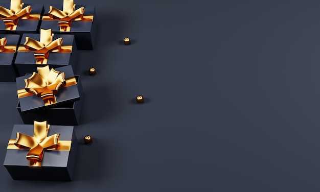 Gift box with gold ribbon on 3d rendering