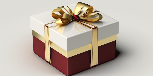 A Gift Box with Golden Ribbon on Grey Background