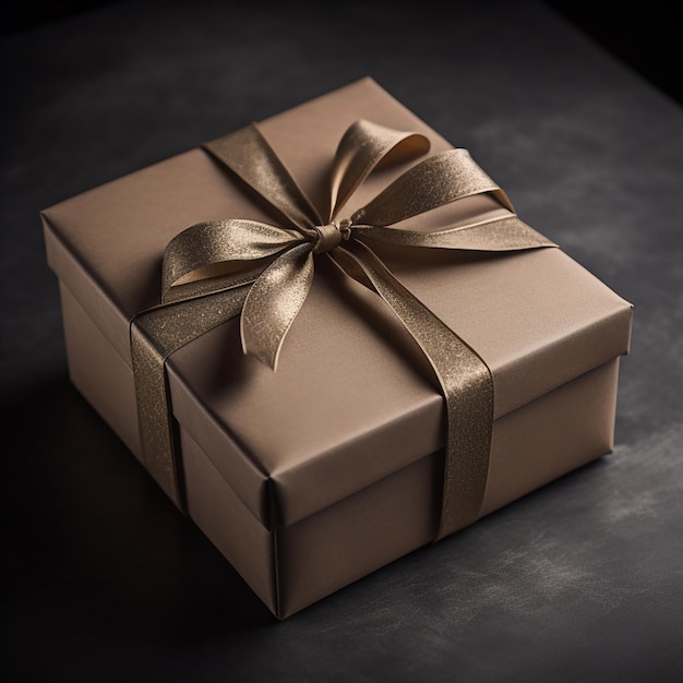 Gift box with a golden ribbon with beautiful background generated by AI