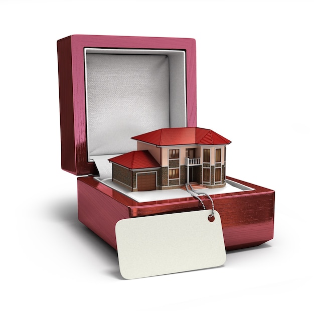 Gift box with house. Real estate concept. 3d render