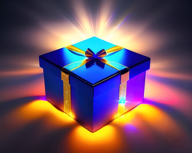 gift box with magical shining blue open gift box with magical light