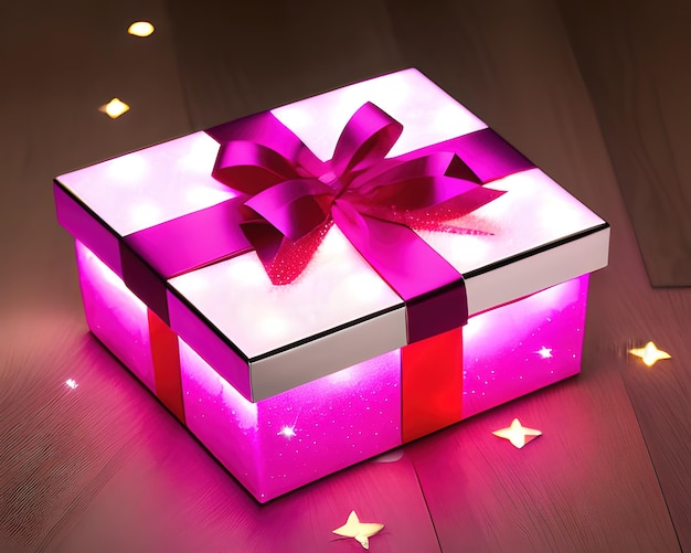 gift box with magical shining pink open gift box with magical light