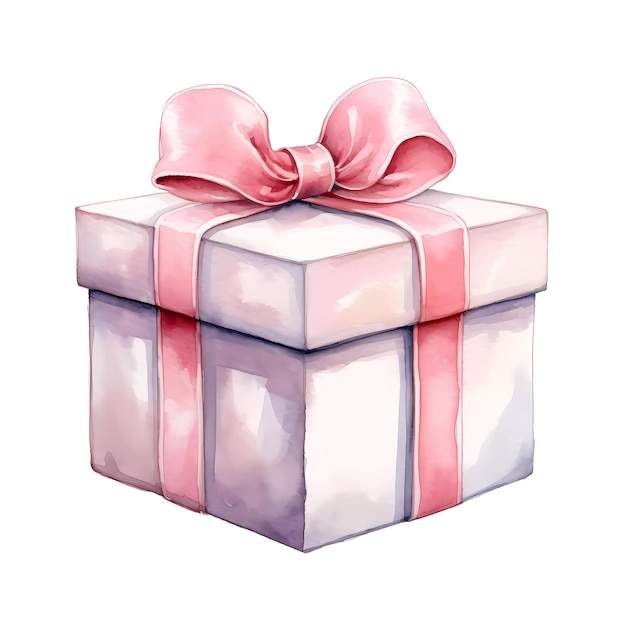 Gift box with a pink bow on white background