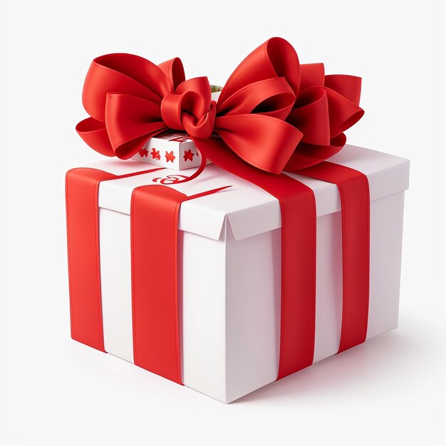 Gift box with red ribbon isolated on transparent and white background