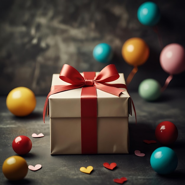 a gift box with a red ribbon and a red bow on it