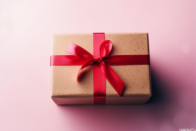 A gift box with a red ribbon and a red bow