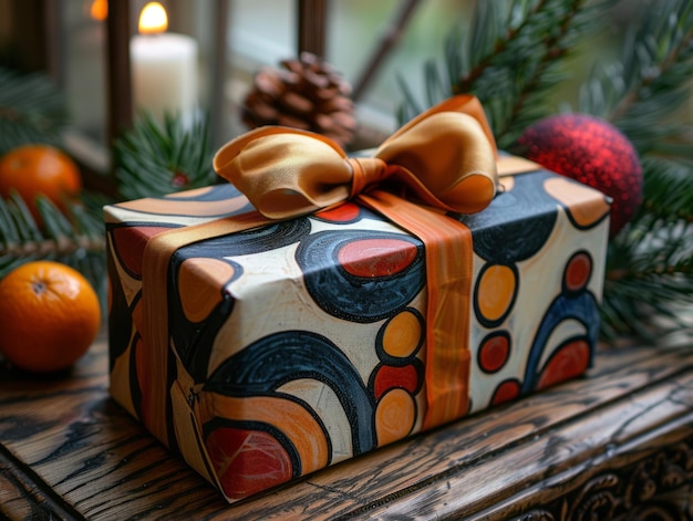 a gift box with a ribbon tied around it and a bow on it