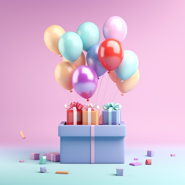 Gift boxes and balloons colorful Happy birthday concept celebration background generative ai