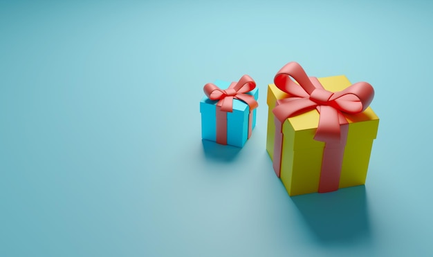 Gift boxes on a blue background with free space for text mockup 3d render