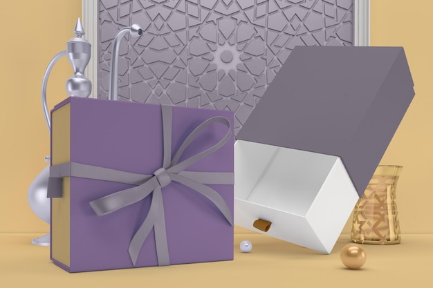 Gift Boxes Left View In Ramadan Themed Background