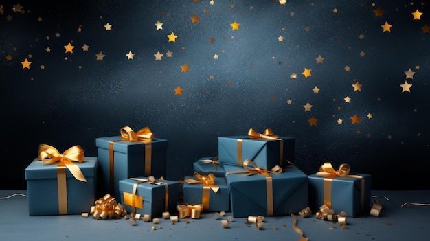 Gift boxes with bows on dark background