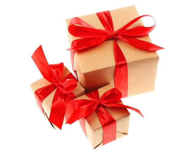 Gift boxes with red ribbon isolated 