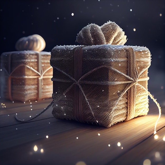 Gift Boxes on Wooden Background in Winter Generative AI