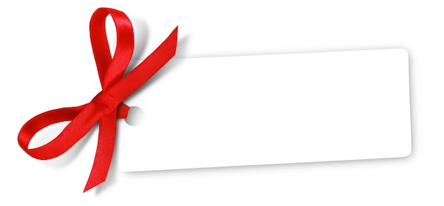 Gift card note with ribbon on isolated background