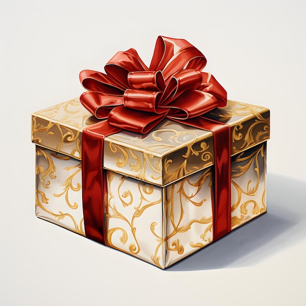 Gift card present box with a gold and silver red design in the style of emphasis on texture realis