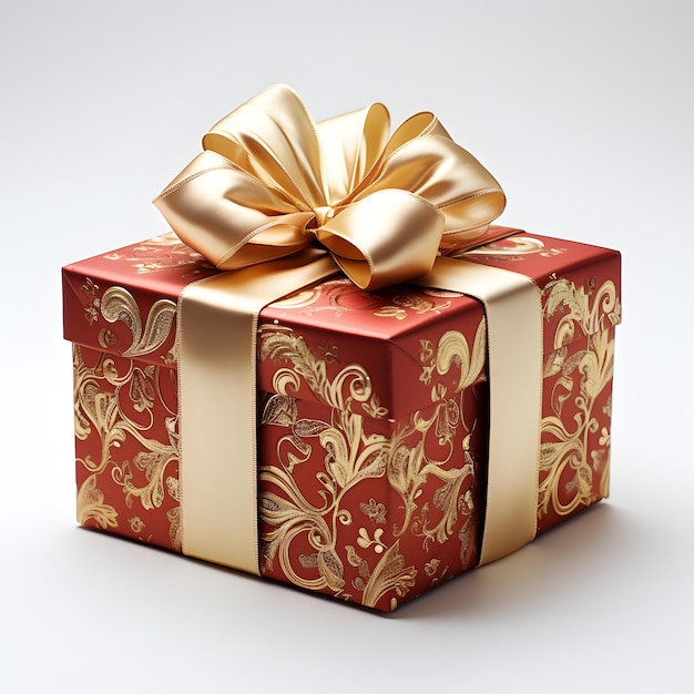 Gift card present box with a gold and silver red design in the style of emphasis on texture realis